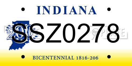 SSZ0278 Indiana License Plate