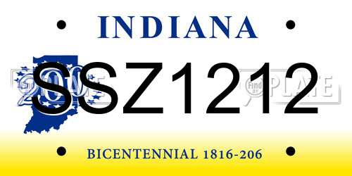 SSZ1212 Indiana License Plate