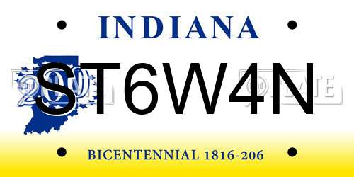 ST6W4N Indiana License Plate