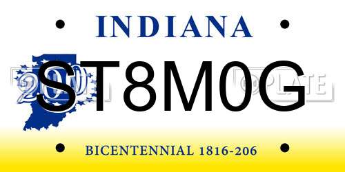 ST8M0G Indiana License Plate