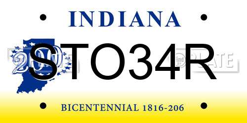 STO34R Indiana License Plate