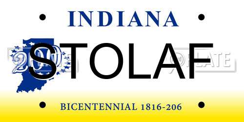 STOLAF Indiana License Plate