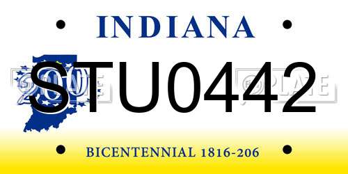STU0442 Indiana License Plate