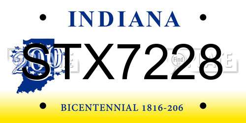 STX7228 Indiana License Plate