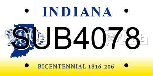 SUB4078 Indiana License Plate