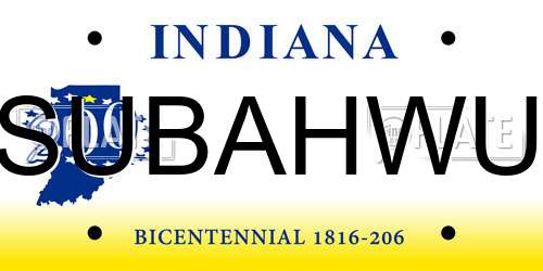 SUBAHWU Indiana License Plate