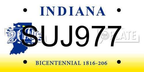 SUJ977 Indiana License Plate