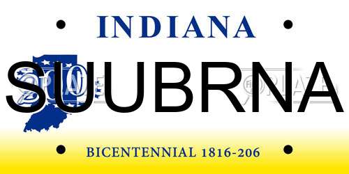 SUUBRNA Indiana License Plate