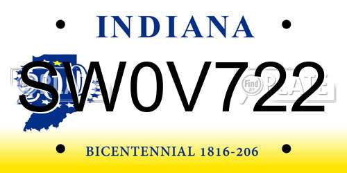 SW0V722 Indiana License Plate