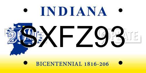 SXFZ93 Indiana License Plate