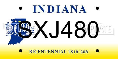 SXJ480 Indiana License Plate