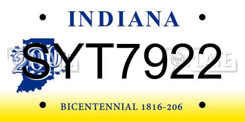 SYT7922 Indiana License Plate