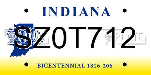 SZ0T712 Indiana License Plate