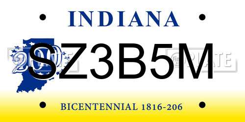 SZ3B5M Indiana License Plate