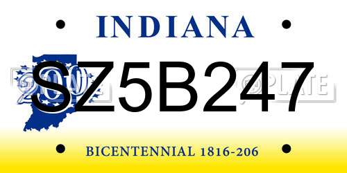 SZ5B247 Indiana License Plate