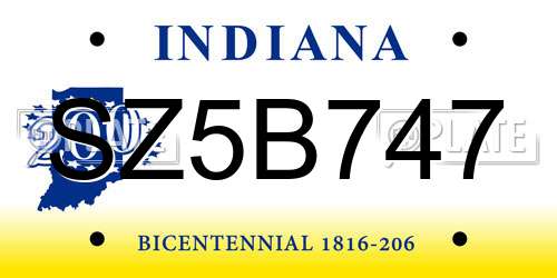 SZ5B747 Indiana License Plate