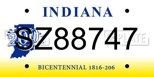 SZ88747 Indiana License Plate