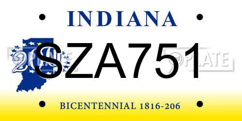 SZA751 Indiana License Plate