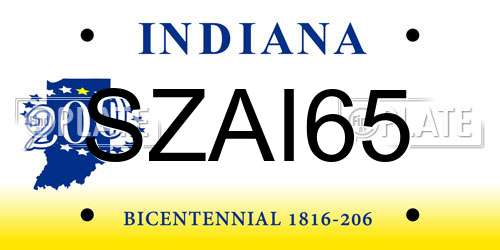 SZAI65 Indiana License Plate