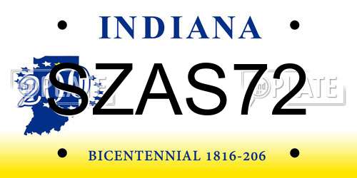 SZAS72 Indiana License Plate