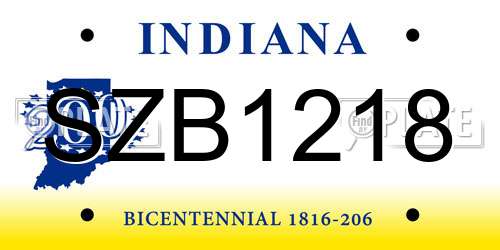 SZB1218 Indiana License Plate