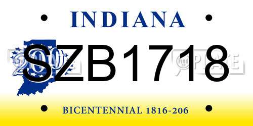 SZB1718 Indiana License Plate