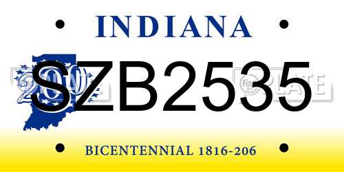 SZB2535 Indiana License Plate