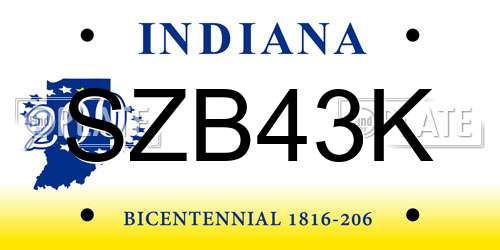 SZB43K Indiana License Plate
