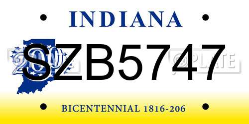 SZB5747 Indiana License Plate
