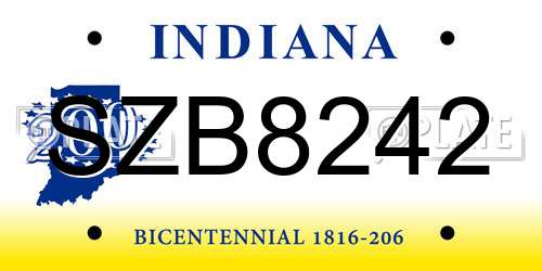 SZB8242 Indiana License Plate