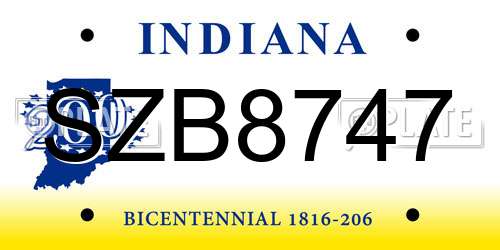 SZB8747 Indiana License Plate