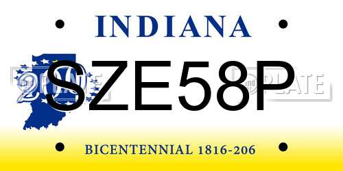 SZE58P Indiana License Plate