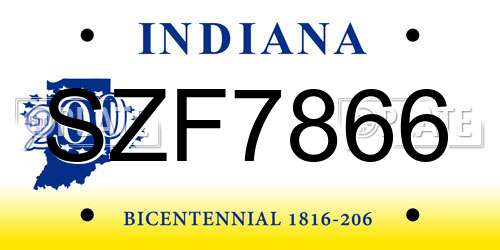 SZF7866 Indiana License Plate
