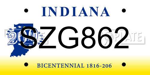 SZG862 Indiana License Plate