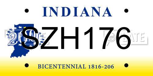 SZH176 Indiana License Plate
