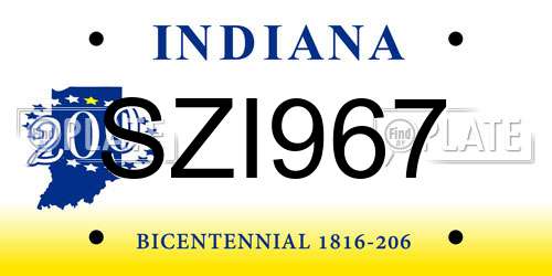 SZI967 Indiana License Plate
