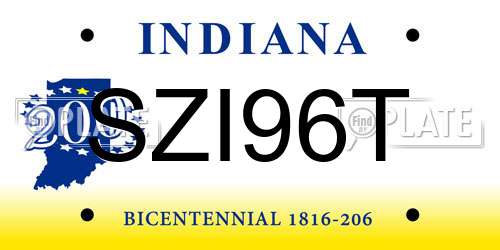 SZI96T Indiana License Plate