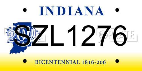 SZL1276 Indiana License Plate