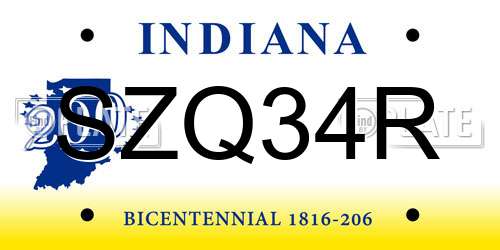 SZQ34R Indiana License Plate