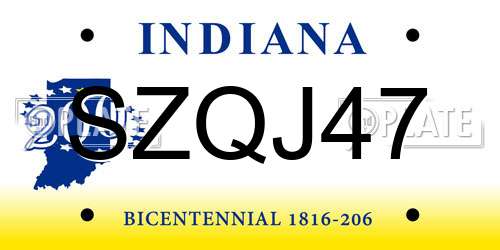 SZQJ47 Indiana License Plate