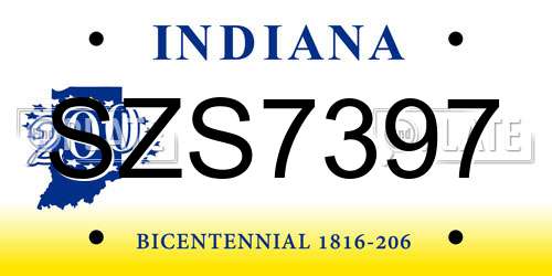SZS7397 Indiana License Plate
