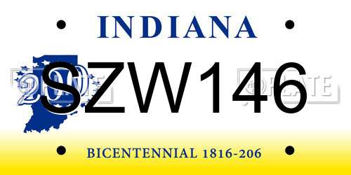 SZW146 Indiana License Plate