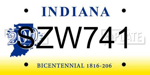 SZW741 Indiana License Plate