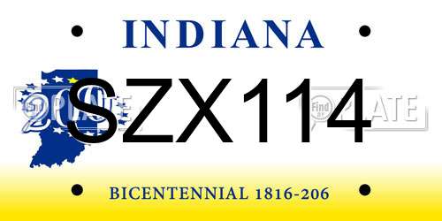 SZX114 Indiana License Plate