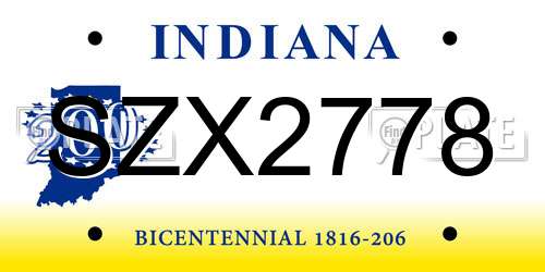 SZX2778 Indiana License Plate