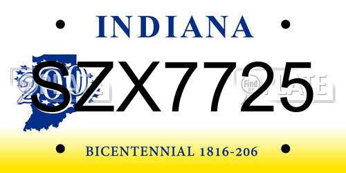 SZX7725 Indiana License Plate