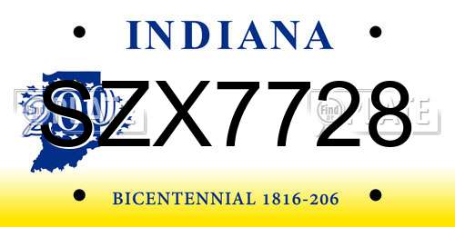 SZX7728 Indiana License Plate