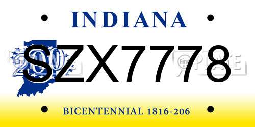 SZX7778 Indiana License Plate