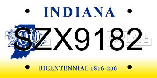 SZX9182 Indiana License Plate