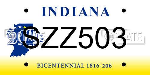 SZZ503 Indiana License Plate